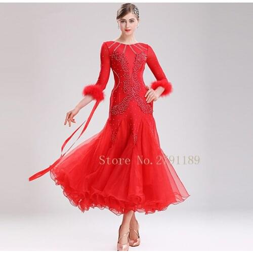 Ballroom dance competition dresses waltz dance dress ballroom dress standard dance wear women dance costumes feather white
