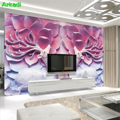Custom Photo Home Decor Wall Art Mural 3D Stereo Elk Pink Mural Embossed Personality Wallpaper TV Wall Decoration Wall Cloth