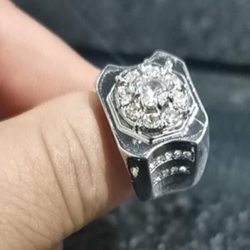 Punkboy Light Luxury Vintage Irregular Bump Inlaid Zircon Geometry Ring for Men Party Jewelry Accessories