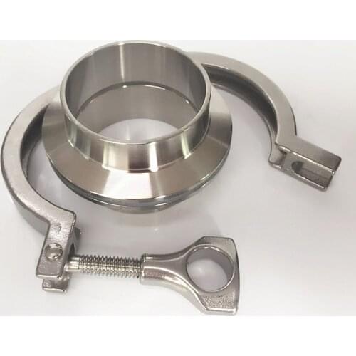 Union 51mm O/D Sanitary Tri Clamp Weld Ferrule + 2" Tri Clamp + Silicon Gasket Assembly 304 Stainless Steel For Homebrew