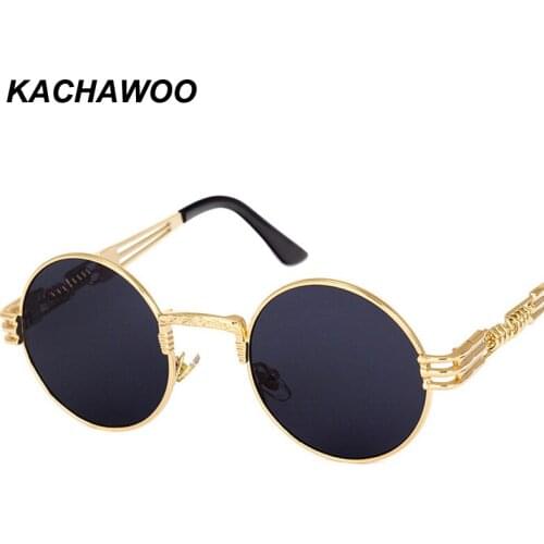 Kachawoo wholesale 6pcs vintage steampunk sunglasses round designer steam punk sun glasses for women summer 2018 men gift UV400
