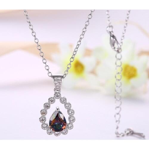 Vintage Necklaces Silver Color Water Drop Mystic Rainbow Cubic Zirconia Pendants For Women Jewelry AP2027