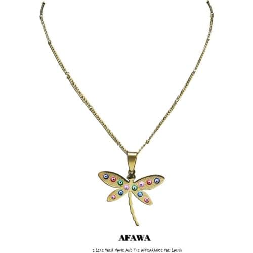 Stainless Steel Islam Colorful Turkey Eyes Dragonfly Necklaces Chain Women Gold Color Necklaces Jewelry ojo turco N5235S04
