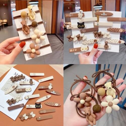 Cute Bear Flowers Hair Rope Hairpin Woman Lovely Cat HairClips Girl Sweet Hair Ring Rubber Band Child Barrette Hair Accessories