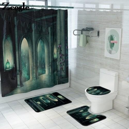 Zeegle Printed Shower Curtain Toilet Mat Carpet Bathroom Decoration Home Textile Anti Slip Mat for Bathroom Flannel Foot Mat