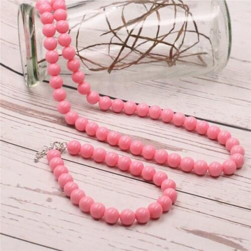Lovely Pink Artificial Shell Imitation Pearl Glass Baking Round Beads 8mm Necklace Bracelet Set Womens Jewelry Gift 18inch Y538