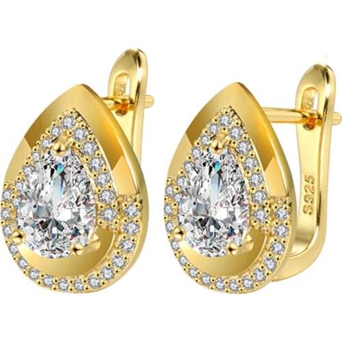 18k Gold Filled Bling Crystal Zircon Diamonds Gemstones Clip on Stud Earrings for Women Concise Fine Jewelry Trendy Accessories