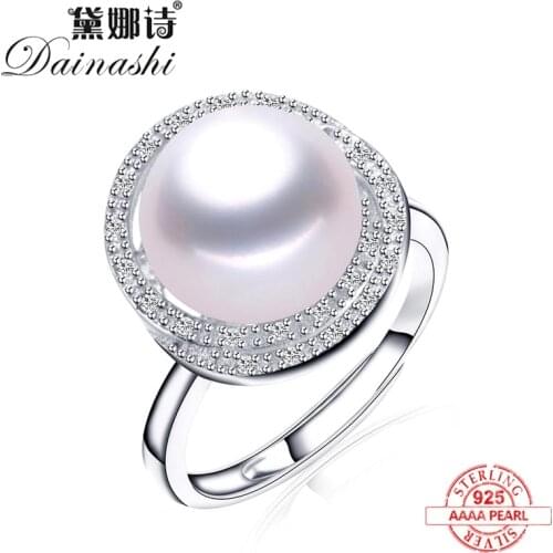New Arrival Fashion Zircon Ring High Quality Large luxury 100% Freshwater Pearl Jewelry 925 Silver Ring For Women Gift Wedding
