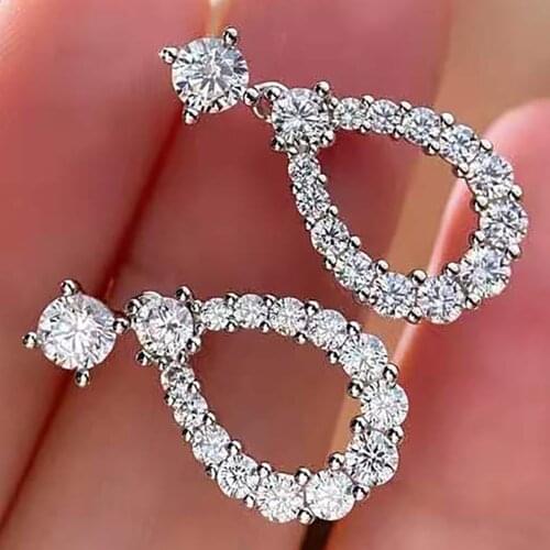 14K White Gold Women Stud Earrings Moissanite Diamonds Round Water Drop Elegant Wedding Party Engagement Anniversary Trendy