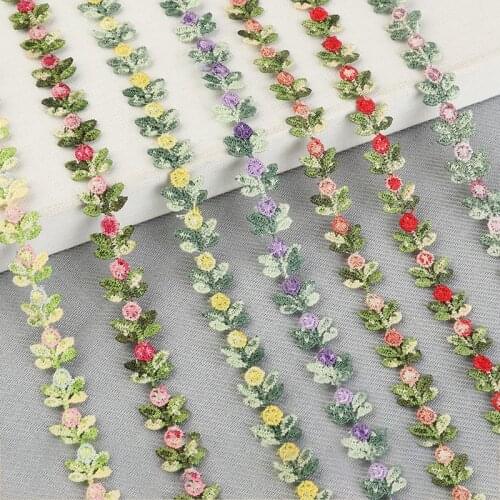 2 yards 15mm Embroidered Flower Lace Trim Fabric Ribbon DIY Clothes Accessories Handmade Sewing Craft Wedding Decoration