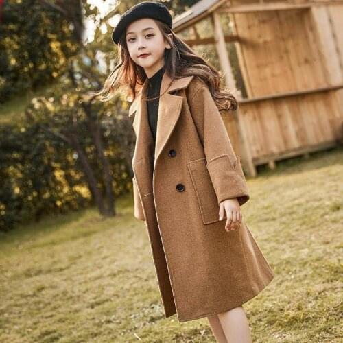 2020 Girls Fashion Brown Woolen Thick Quilted Coat Trench Coat