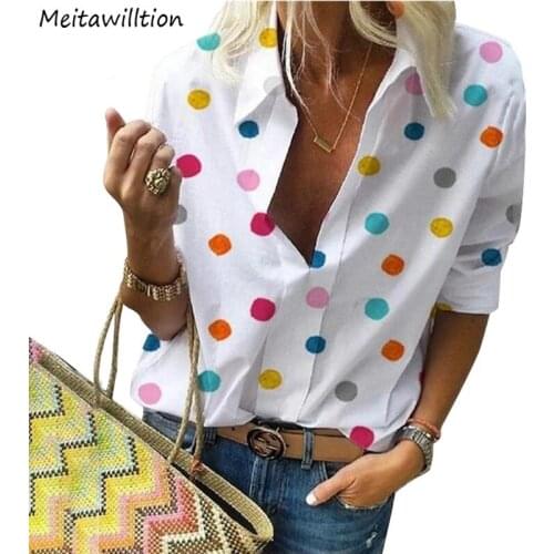 2021 Casual Polka Dot Women Blouse Shirts Ladies Long Sleeve V Neck Pullover Tops Female Casual Plus Size Blouse 5XL