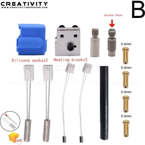 3D Extruder Artillery Sidewinder X1& Genius Silicone Nozzle Kit Heat Block Throat Heat Pipe And Thermistor Extruder Idler Arm