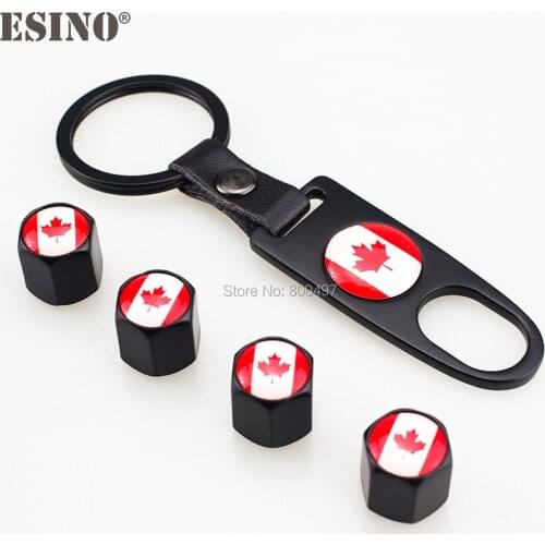 4 x Car Stainless Steel Zinc Alloy Wheel Tire Valve Stems Caps Canada National Flag l Universal Fit With Mini Wrench Key Chain