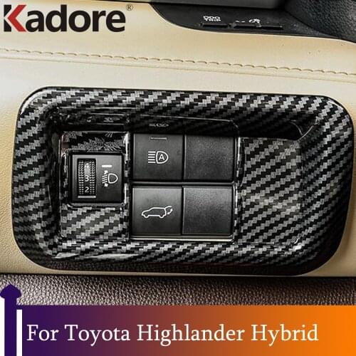 Interior Accessories For Toyota Highlander Hybrid 2021 2022 Carbon Fiber Headlight Adjust Switch Cover Trim Car Styling Sticker