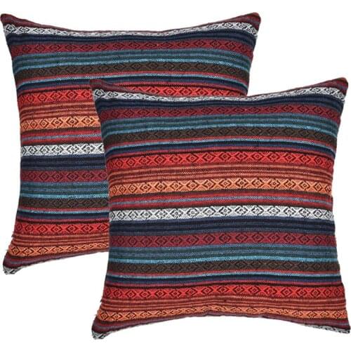 Decorative Throw Pillow Cover for Couch Sofa Bed Set of 2 Bohemian Retro Stripe Cotton Pillowcase Blend Linen Cushion Cover