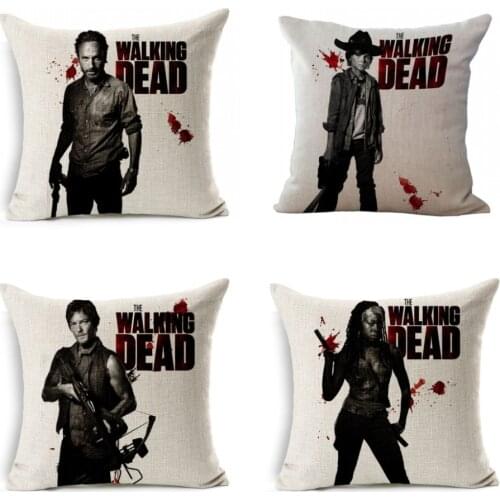 The Walking Dead Print Decorative Pillows One Side Print Cotton Linen Cushion Cover 45x45cm Woven Throw Cushion Pillow Cover