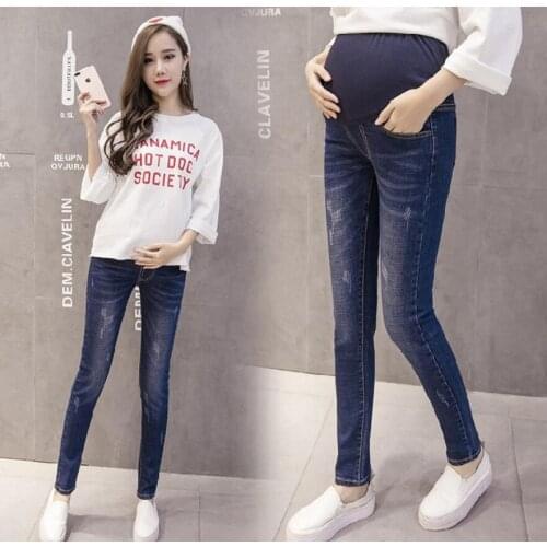 Pregnant women jeans autumn new tide mother autumn high waist stomach lift pencil pants trousers autumn wear maternity pants