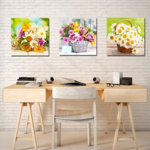 Flowers Canvas Painting Colorful Daisies Sunflowers Red Purple Lavender Peony Poster Print for Home Rooms Gallery Wall Decoratio