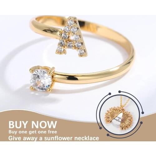 New Design Fashion Pavé CZ Adjustable A-Z26 Initial Letter Ring For Women Simple Elegant Jewelry Friendship Party Gift Wholesale