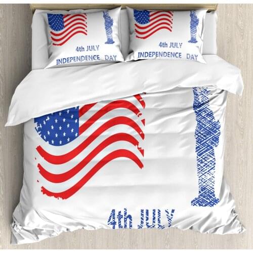 Fourth of July Duvet Cover Set Calligraphic Independence Day and The of Liberty 3 Piece Bedding Set Dark Coral Dark Violet