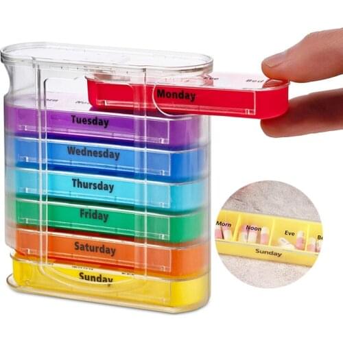 Weekly 7 Days Pill Box 28 Compartments Pill Organizer Plastic Medicine Storage Dispenser Cutter Drug Cases for Home Travel