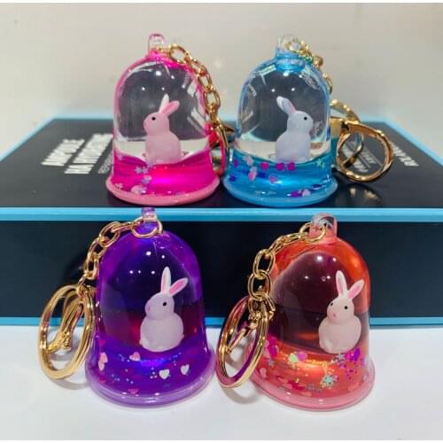 Creative Colorful Floating Rabbit Keychain Cute 4 Style Moving Liquid Keychains Women Car Bag Pendant Gadgets Toys Gift