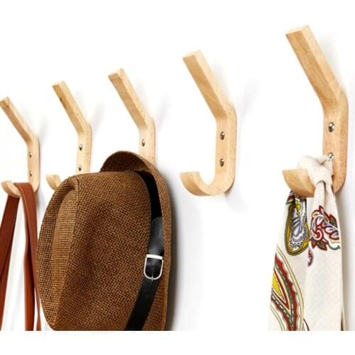 K1KA Pack of 2 Natural Wooden Coat Hooks Wall Mounted Vintage Beech Wood Single Organizer Hangers Clothes Hat Hanger Racks