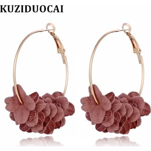 Kuziduocai New Hot Fashion Jewelry Bijoux Sweety Big Circle String Elegant Fabric Flower Petal Hoop Earrings For Women E-1339