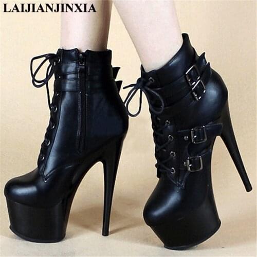 LAIJIANJINXIA New Women Sexy 20cm Thin High-Heels Platform Shoes Night Club Party Pole Dancing Shoes Ankle Boots Dance Shoes