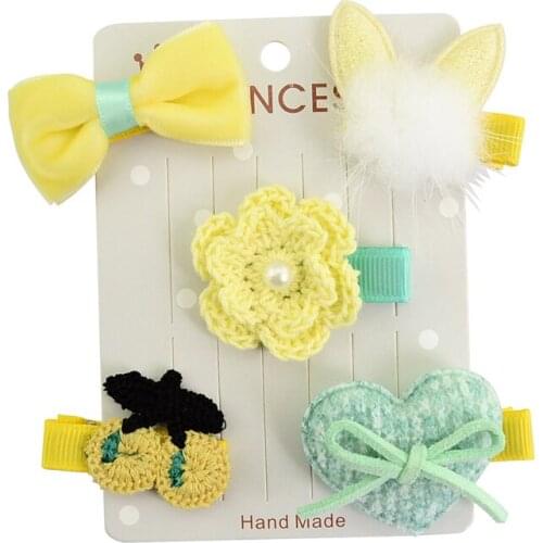 LOEEL New Fashion Children Headwear Set 5 Pcs/Lot Rabbit Ear Hair Ball Hairpins Cherry Floral Tie Bow Headband Hair Accessories