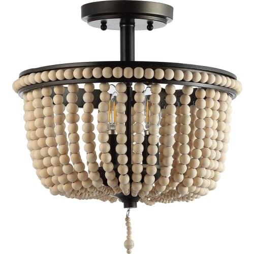 French Country White Wood Bead Chandelier Dining room Bedroom Princess Decorative Kitchen Island hanging light fixture