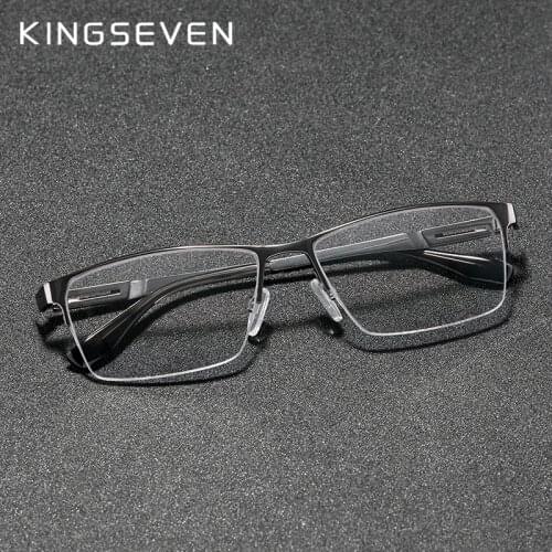 KINGSEVEN MensBlue Light Blocking Glasses Pure Titanium Half Frame Fashion Trending Eyewear Prescription Optical Eyeglasses