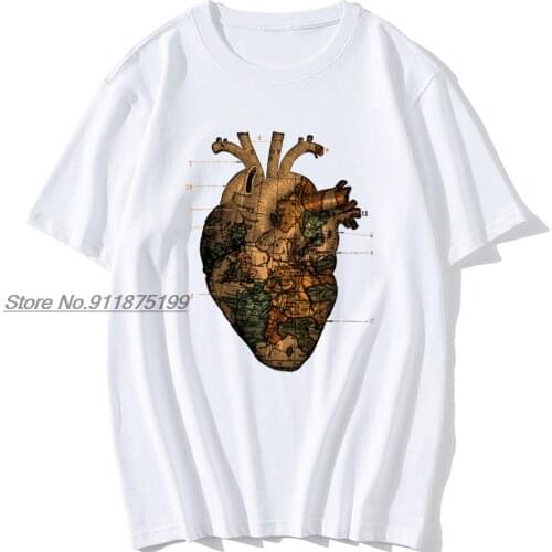 Heart Cardioid Schematics World Map Vintage Mens Tshirts Brand New Christmas Camiseta 100 Cotton Fun Anatomy Tee Shirt Man