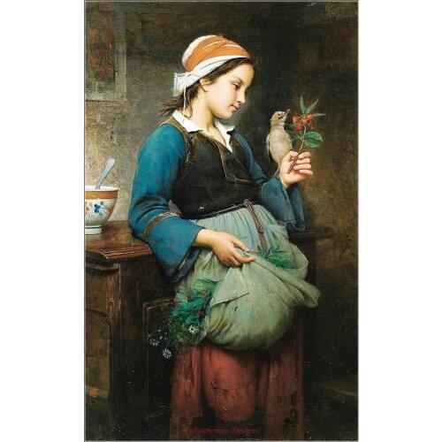 Embroidery Counted Cross Stitch Kits Needlework - Crafts 14 ct DMC DIY Arts Handmade Decor - Young Girl with a Bird