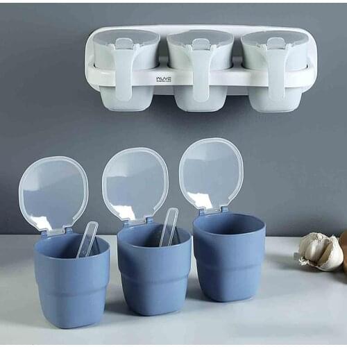 Wall-mounted Seasoning Box Kitchen Spice Jar Set Seasoning Bottle Household Salt MSG Seasoning Jar With Spoons