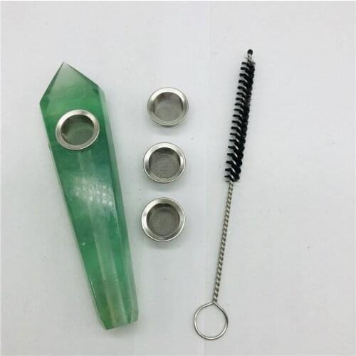 Natural Crystal Green Fluorite Pipe Crystal Pipe Smoke Pipe Gemstones Natural Crystals gift 2 filter + 1 brush