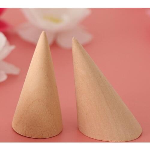Unpainted Wooden Jewelry Display Stand Finger Ring Showcase Rack Cone Shape for Decoupage painting staining DIY crafts