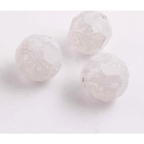 Newest 100pcs/lot 20mm chunky acrylic clear faceted print white lace Beads,chunky disco beads for Chunky Necklace Jewelry