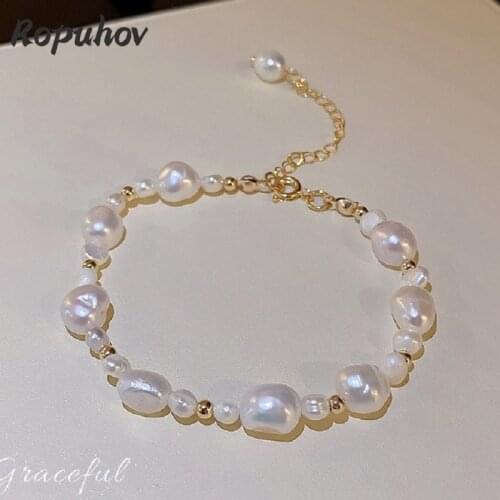 ROPUHOV 2021 New Korean Trendy Freshwater Pearl Beaded Bracelet Korea Baroque Adjustable Bracelet Joker Fashion Bracelet Jewelry