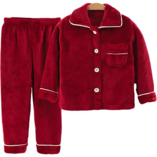 New Winter Children Fleece Pajamas Thicken Warm Flannel Sleepwear Girls Loungewear Coral Fleece Kids Pyjamas Boy Homewear Suit