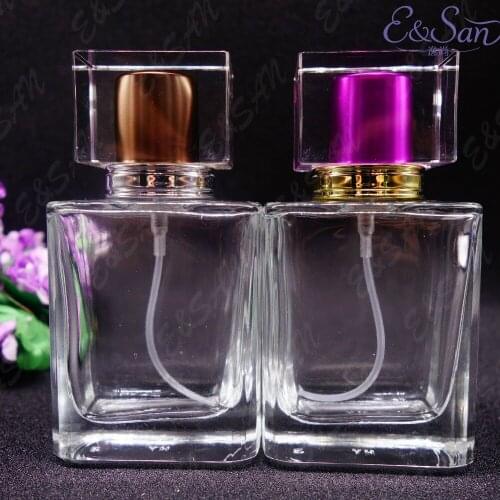 The New High-grade PT172-50ML Square Transparent Glass Perfume Spray Cosmetics Empty Bottle with Acrylic Cap 100PCS/LOT