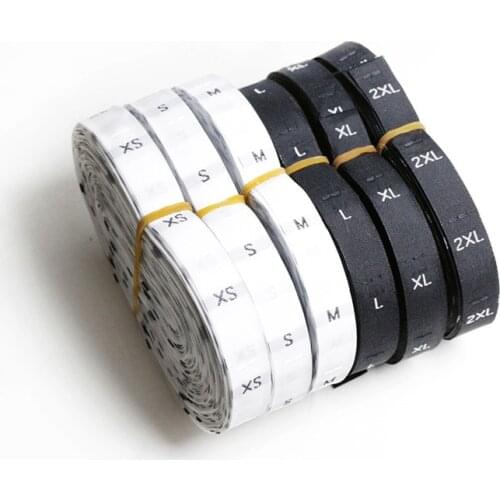 Wholesale 500 PCS=1 Roll Printing Clothing Garment Size Labels Tags XXS/ XS/ S/M/L/XL/XXL/3XL /4XL/5XL (1.2*3.5)cm/peice)