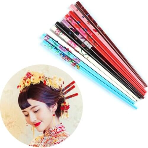 2PCS Retro Style Natural Wood Chopstick Hair Sticks Colorful Hairpin Hand-carved Barrettes Women Hair Accessory Styling Tools