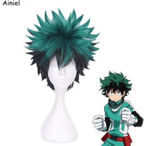 Anime My Hero Academia Midoriya Izuku Short Wig Cosplay Costume Boku no Hero Academia Synthetic Green Mix Black Hair Party Wigs