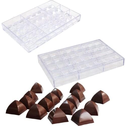 SHENHONG Durable Chocolate Mold Polycarbonate 32 Cavity Transparent PC Plastic Dessert Mould 8g Square Cone Candy Baking Tools