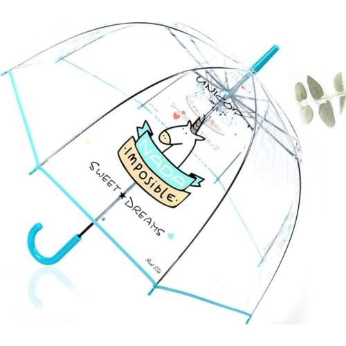 SAFEBET Unicorn Transparent Umbrella Penguin Umbrellas Semi Automatic Apollo Arch Long J Handle Cartoon Umbrella Drop Shipping