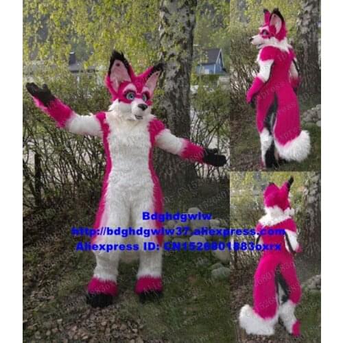 Pink White Long Fur Furry Wolf Fox Husky Dog Fursuit ALASKAN Mascot Costume Character Suit Hilarious Funny Cut The Ribbon zx474