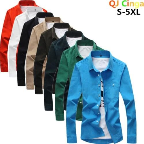 2021 Men Button Down Long Sleeve Vintage Corduroy Shirt Single Patch Pocket Standard Fit Autumn Comfortable Casual Chemise 5xl