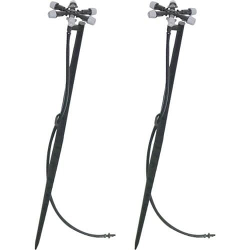 Garden Vertical Multi-heads Sprayer With Support Rod And 4/7mm Hose Agriculture Irrigation 360 Degrees Mist Nozzle 2 Sets